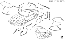 ВЕТРОВОЕ СТЕКЛО-СТЕКЛООЧИСТИТЕЛЬ-ЗЕРКАЛА-ПРИБОРНАЯ ПАНЕЛЬ-КОНСОЛЬ-ДВЕРИ Chevrolet Corvette 1984-1996 Y07 BODY GLASS & WEATHERSTRIPS-& GLASS