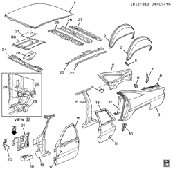 BODY MOLDINGS-SHEET METAL-REAR COMPARTMENT HARDWARE-ROOF HARDWARE Chevrolet Hearse/Limousine 1991-1996 B19 SHEET METAL/BODY PART 2 SIDE FRAME, DOOR & ROOF