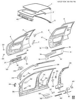 BODY MOLDINGS-SHEET METAL-REAR COMPARTMENT HARDWARE-ROOF HARDWARE Cadillac Deville 1998-1999 KD SHEET METAL/BODY PART 3-SIDE FRAME, DOORS & ROOF