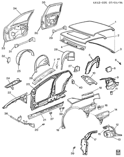 BODY MOLDINGS-SHEET METAL-REAR COMPARTMENT HARDWARE-ROOF HARDWARE Cadillac Deville 1997-1997 KS SHEET METAL/BODY-SIDE FRAME, DOORS & ROOF
