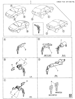 PARE-BRISE - ESSUI-GLACE - RÉTROVISEURS - TABLEAU DE BOR - CONSOLE - PORTES Chevrolet Storm 1990-1993 R LOCK CYLINDER SET