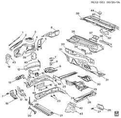 BODY MOLDINGS-SHEET METAL-REAR COMPARTMENT HARDWARE-ROOF HARDWARE Buick Riviera 1995-1999 G SHEET METAL/BODY PART 1 ENGINE COMPARTMENT