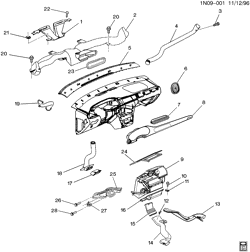 КРЕПЛЕНИЕ КУЗОВА-КОНДИЦИОНЕР-АУДИОСИСТЕМА Chevrolet Malibu 1997-2002 N AIR DISTRIBUTION SYSTEM
