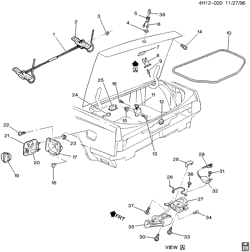 BODY MOLDINGS-SHEET METAL-REAR COMPARTMENT HARDWARE-ROOF HARDWARE Buick Lesabre 1992-1992 H REAR COMPARTMENT HARDWARE