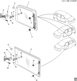 REAR GLASS-SEAT PARTS-ADJUSTER Chevrolet Venture APV 1997-1997 U SIDE WINDOW & HARDWARE/REAR/BODY SWING OUT