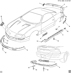 BODY MOLDINGS-SHEET METAL-REAR COMPARTMENT HARDWARE-ROOF HARDWARE Chevrolet Camaro 1996-1997 F MOLDINGS/BODY (RS)(Y3F)