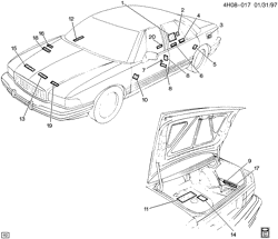 FRONT END SHEET METAL-HEATER-VEHICLE MAINTENANCE Buick Lesabre 1997-1999 H LABELS