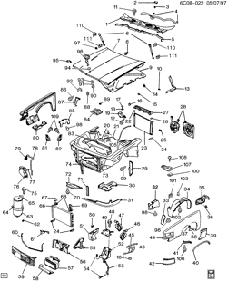 FRONT END SHEET METAL-HEATER-VEHICLE MAINTENANCE Cadillac Funeral Coach 1992-1993 C SHEET METAL/FRONT END