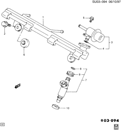 FUEL SYSTEM-EXHAUST-EMISSION SYSTEM Chevrolet Metro 1998-2001 M FUEL INJECTOR RAIL (LY8/1.3-2)