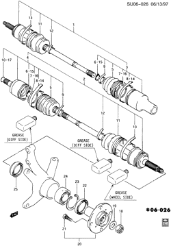FRONT SUSPENSION-STEERING Chevrolet Metro 1995-1997 M DRIVE AXLE/FRONT 1.3L 4 CYL ENG & M/TRNS(L72)
