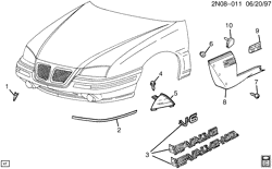 FRONT END SHEET METAL-HEATER-VEHICLE MAINTENANCE Pontiac Grand Am 1992-1995 NW MOLDINGS/FRONT END GT