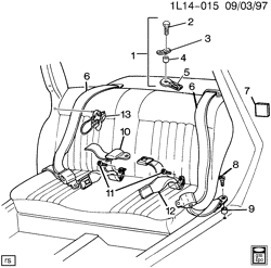 INTERIOR TRIM-FRONT SEAT TRIM-SEAT BELTS Chevrolet Beretta 1993-1996 L SEAT BELTS REAR