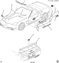 BODY MOLDINGS-SHEET METAL-REAR COMPARTMENT HARDWARE-ROOF HARDWARE Chevrolet Corvette 1998-1998 Y67 STRIPES/BODY (INDY PACE CAR Z4Z)