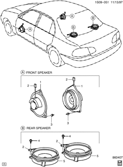 BODY MOUNTING-AIR CONDITIONING-AUDIO/ENTERTAINMENT Chevrolet Prizm 1998-2002 S AUDIO SYSTEM FRONT & REAR SPEAKER