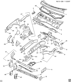 BODY MOLDINGS-SHEET METAL-REAR COMPARTMENT HARDWARE-ROOF HARDWARE Chevrolet Cavalier 1995-2000 J67 SHEET METAL/BODY PART 1 ENG COMPARTMENT & DASH