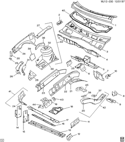 BODY MOLDINGS-SHEET METAL-REAR COMPARTMENT HARDWARE-ROOF HARDWARE Chevrolet Cavalier 1995-1999 J37-69 SHEET METAL/BODY PART 1 ENG COMPARTMENT & DASH