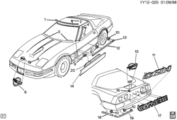 МОЛДИНГИ КУЗОВА-ЛИСТОВОЙ МЕТАЛ-ФУРНИТУРА ЗАДНЕГО ОТСЕКА-ФУРНИТУРА КРЫШИ Chevrolet Corvette 1991-1995 Y MOLDINGS/BODY (ZR1)