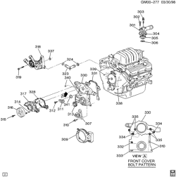 6-ЦИЛИНДРОВЫЙ ДВИГАТЕЛЬ Buick Lesabre 1996-1998 H ENGINE ASM-3.8L V6 PART 3 FRONT COVER AND COOLING (L36/3.8K)