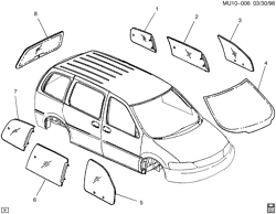 WINDSHIELD-WIPER-MIRRORS-INSTRUMENT PANEL-CONSOLE-DOORS Chevrolet Venture APV 2000-2005 U GLASS IDENTIFICATION