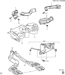FRONT END SHEET METAL-HEATER-VEHICLE MAINTENANCE Chevrolet Prizm 1998-2002 S HEATER & DEFROSTER SYSTEM