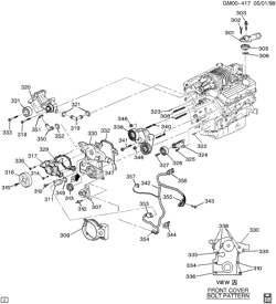 6-ЦИЛИНДРОВЫЙ ДВИГАТЕЛЬ Pontiac Bonneville 2000-2003 H ENGINE ASM-3.8L V6 PART 3 FRONT COVER AND COOLING (L67/3.8-1)