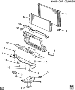 COOLING SYSTEM-GRILLE-OIL SYSTEM Cadillac Seville 1995-1995 KF RADIATOR MOUNTING & RELATED PARTS