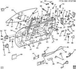 WINDSHIELD-WIPER-MIRRORS-INSTRUMENT PANEL-CONSOLE-DOORS Chevrolet Corvette 1990-1992 Y DOOR HARDWARE/FRONT