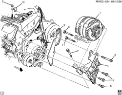 MOTOR DE ARRANQUE-GENERADOR-IGNICIÓN-SISTEMA ELÉCTRICO-LUCES Buick Regal 1999-1999 WB,WS,WY GENERATOR MOUNTING (L82/3.1M)