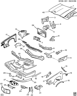 FRONT END SHEET METAL-HEATER-VEHICLE MAINTENANCE Cadillac Fleetwood Sixty Special 1991-1993 C SHEET METAL/FRONT END COLLISION/FRONT