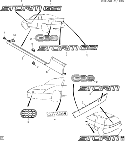 BODY MOLDINGS-SHEET METAL-REAR COMPARTMENT HARDWARE-ROOF HARDWARE Chevrolet Storm 1990-1993 R ORNAMENTATION/BODY EMBLEM, NAME PLATE, & ROCKER MOLDINGS