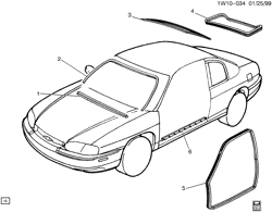 WINDSHIELD-WIPER-MIRRORS-INSTRUMENT PANEL-CONSOLE-DOORS Chevrolet Lumina 2000-2005 W27 WEATHERSTRIPS