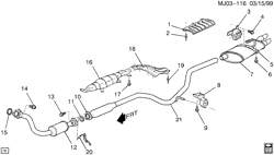 FUEL SYSTEM-EXHAUST-EMISSION SYSTEM Chevrolet Cavalier 1999-2000 J EXHAUST SYSTEM-L4 (LD9/2.4T)(SINGLE EXHAUST)