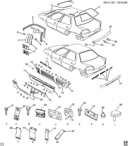 BODY MOLDINGS-SHEET METAL-REAR COMPARTMENT HARDWARE-ROOF HARDWARE Pontiac Grand Am 1993-1995 N69 MOLDINGS/BODY