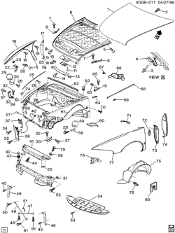 FRONT END SHEET METAL-HEATER-VEHICLE MAINTENANCE Buick Riviera 1995-1995 G SHEET METAL/FRONT END (1ST DES)