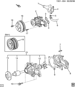 LUBRIFICAÇÃO - ARREFECIMENTO - GRADE DO RADIADOR Chevrolet Nova 1985-1988 S ENGINE COOLANT PUMP (1.6-4)(LC9)
