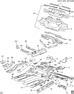 BODY MOLDINGS-SHEET METAL-REAR COMPARTMENT HARDWARE-ROOF HARDWARE Buick Riviera 1995-1995 G SHEET METAL/BODY PART 4 UNDERBODY & REAR END