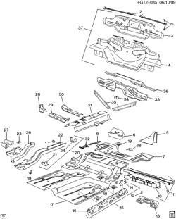 BODY MOLDINGS-SHEET METAL-REAR COMPARTMENT HARDWARE-ROOF HARDWARE Buick Riviera 1998-1999 G SHEET METAL/BODY PART 4 UNDERBODY & REAR END