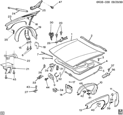 FRONT END SHEET METAL-HEATER-VEHICLE MAINTENANCE Cadillac Deville 1998-1999 KD SHEET METAL/FRONT END PART 2
