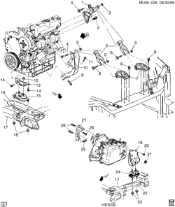 6-CYLINDER ENGINE Chevrolet Venture APV 1997-2001 U ENGINE & TRANSAXLE MOUNTING (LA1/3.4E)