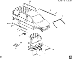 BODY MOLDINGS-SHEET METAL-REAR COMPARTMENT HARDWARE-ROOF HARDWARE Chevrolet Venture APV 2000-2000 UM MOLDINGS/BODY (LONG WHEELBASE)