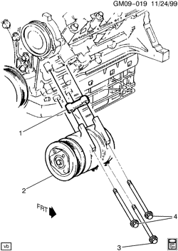 КРЕПЛЕНИЕ КУЗОВА-КОНДИЦИОНЕР-АУДИОСИСТЕМА Pontiac Grand Am 1999-2005 N A/C COMPRESSOR MOUNTING (LA1/3.4E)