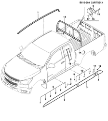 BODY MOLDINGS-SHEET METAL-REAR COMPARTMENT HARDWARE-ROOF HARDWARE Chevrolet Colorado (Thailand) Ext CAB / 2WD / 4 WD 2012-2017 2L53 MOLDINGS/BODY (EXT CAB)