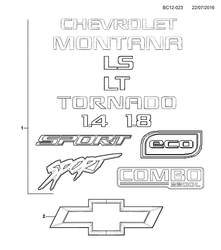 MOULURES DE CARROSSERIE - FEUILLE DE MÉTAL - QUINCAILLERIE DU COFFRE ARR. - ET DU TOIT Chevrolet Montana nova 2014-2014 CF,CG80 DECALS/BODY (LHD)