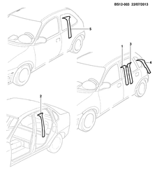 BODY MOLDINGS-SHEET METAL-REAR COMPARTMENT HARDWARE-ROOF HARDWARE Chevrolet Corsa 2009-2010 S08-19-35-68 MOLDINGS/BODY- SIDE