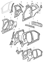 BODY MOLDINGS-SHEET METAL-REAR COMPARTMENT HARDWARE-ROOF HARDWARE Chevrolet Corsa 1994-2010 S08-19-35-68 SHEET METAL/BODY- SIDE PANELS