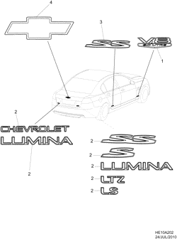 УКРАШЕНИЯ-СТЕКЛООЧИСТИТЕЛЬ Chevrolet Caprice/Lumina LHD 2007-2009 E69 EMBLEMS & NAME PLATES (SWB SEDAN)