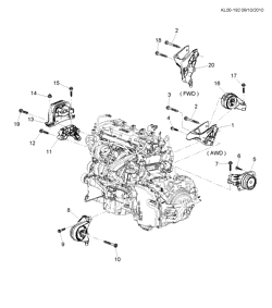 4-CYLINDER ENGINE Chevrolet Captiva 2013-2015 LR,LU,LV,LX26 ENGINE & TRANSMISSION MOUNTING (LE9/2.4U)(AUTOMATIC MHC,MH7)