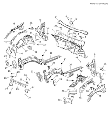 BODY MOLDINGS-SHEET METAL-REAR COMPARTMENT HARDWARE-ROOF HARDWARE Chevrolet Malibu - LAAM 2013-2013 GR,GS69 SHEET METAL/BODY PART 1-ENGINE COMPARTMENT & DASH (LHD)