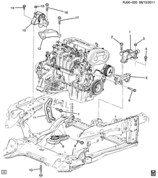 MOTEUR 4 CYLINDRES Chevrolet Aveo/Sonic - Europe 2012-2012 JG,JH,JJ48-69 ENGINE & TRANSMISSION MOUNTING (LDE/1.6E, MANUAL TRANSMISSION MFH)