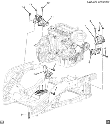 4-ЦИЛИНДРОВЫЙ ДВИГАТЕЛЬ Chevrolet Tracker/Trax - Europe 2013-2015 JG,JH76 ENGINE & TRANSMISSION MOUNTING (2H0/1.8-5, AUTOMATIC MH8, EXC ALL WHEEL DRIVE F46)